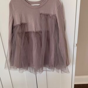 Kids Mauve Long Sleeve Top with Tulle Overlay